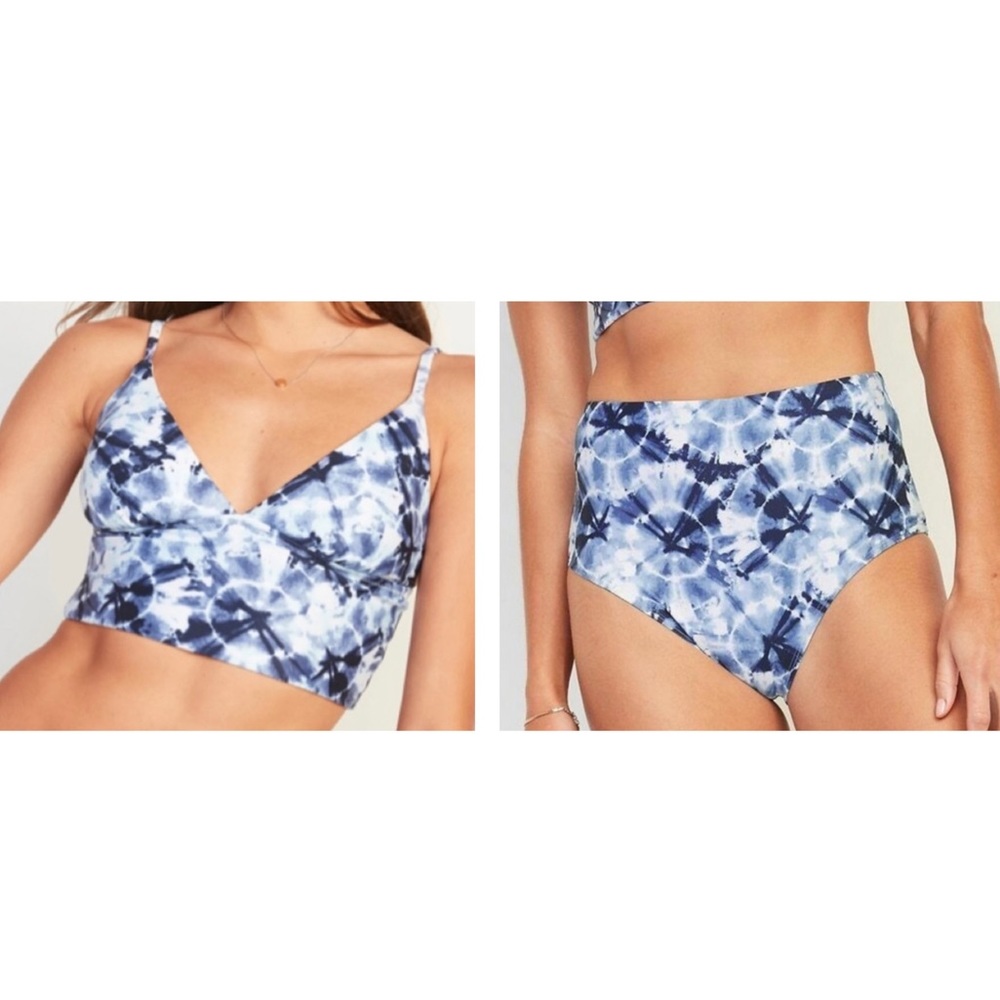 Old Navy | 3-Piece Blue Tie-Dye Matching Swimsuit Bikini and Bonus Bottoms - Picture 2 of 9